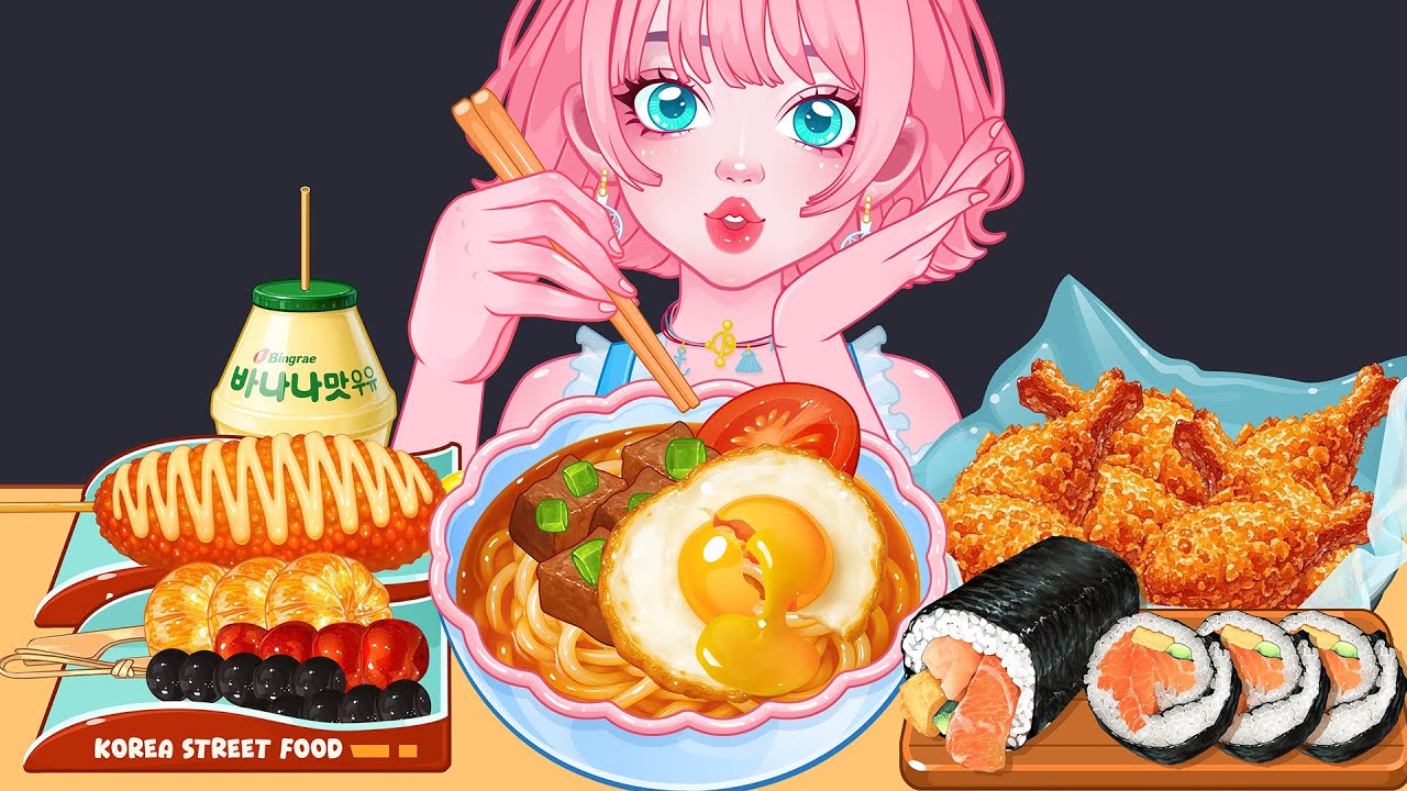 ASMR MUKBANG| Korea food,Tanghulu. #asmr #animation #mukbang #girl #cute
