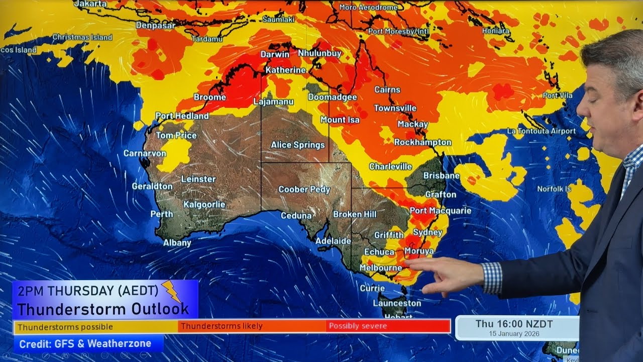 Oz: Gusty winds, temperature changes & some severe thunderstorms (13/1/26)
