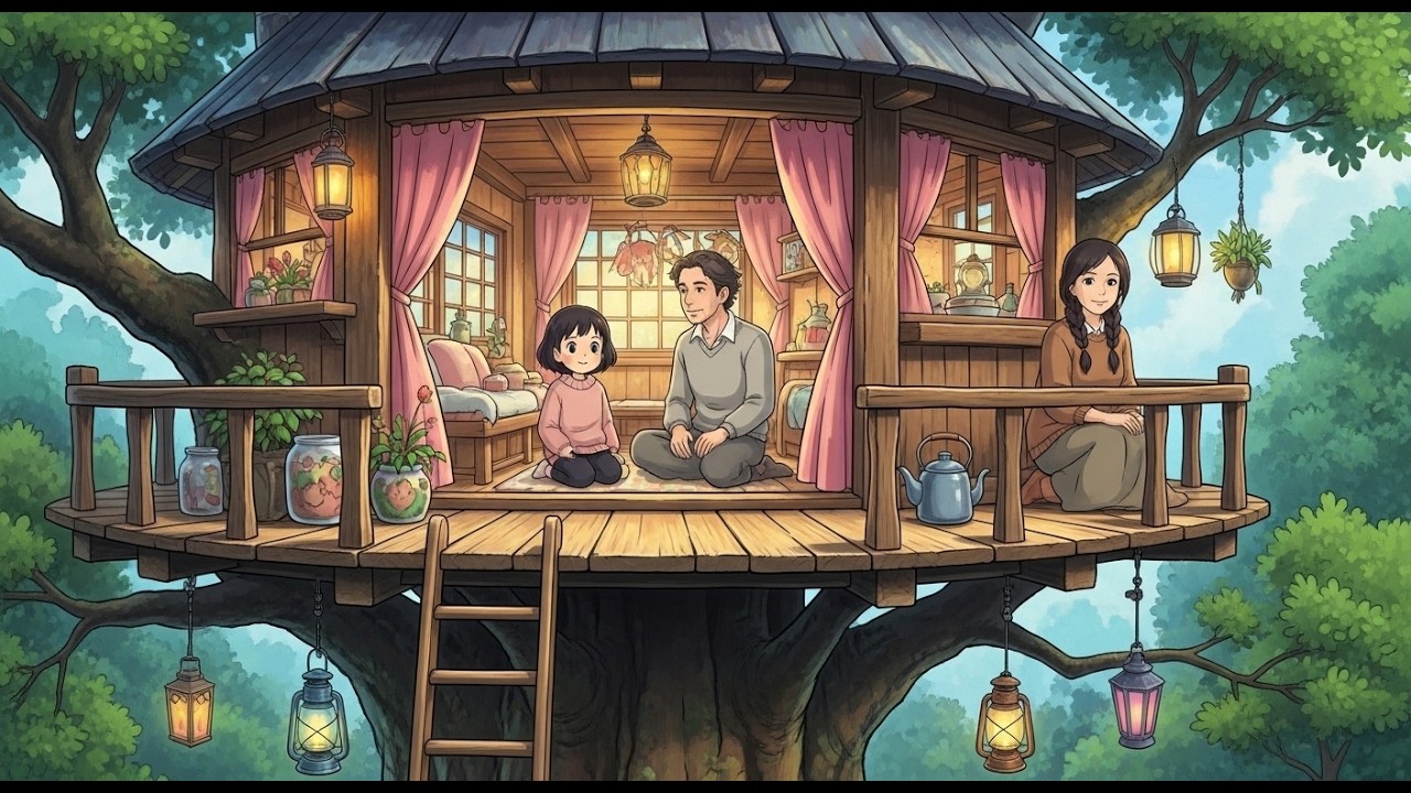 Living in a Tree House with family , Making Memories with Parents | Ghibli-Style Video