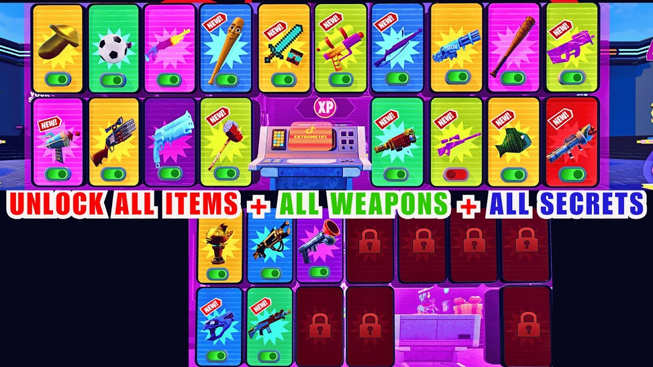 EXTREME 1V1 FREE FOR ALL ALL GUNS MAP FORTNITE CREATIVE - ALL SECRETS LOCATIONS (SECRET CODE) PART 4