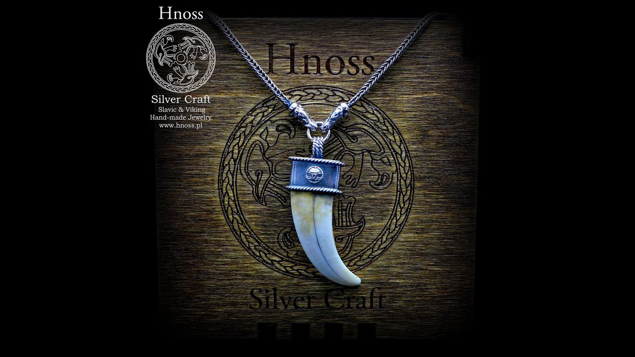 Veles Necklace Amulet with Wild Boar Tusks in Silver by Hnoss Silver Craft
