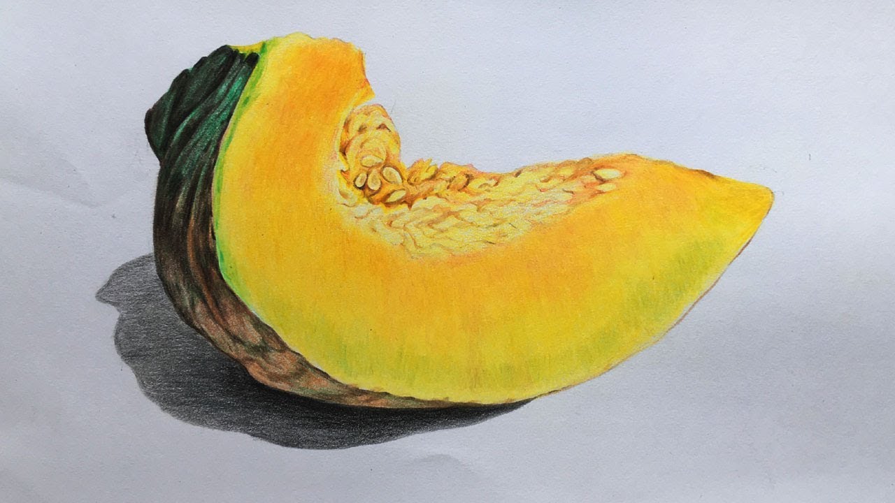 Pumpkin Drawing in Color Pencils  | Vegetable Drawing Step by Step