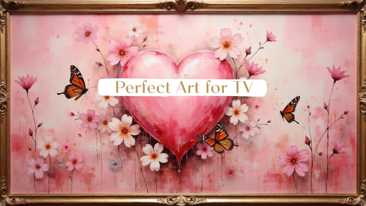 Pink Heart Floral Art Screensaver in 4K | Romantic TV Frame TV Art & | Valentine’s Day Love Heart