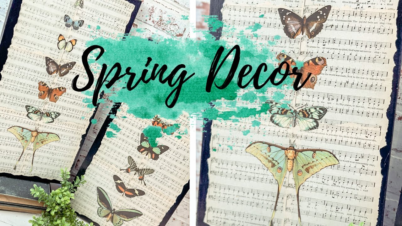 Thrift Store Find Becomes Beautiful Spring Decor - Butterflies and Vintage Hymnal Music Sheets - DIY