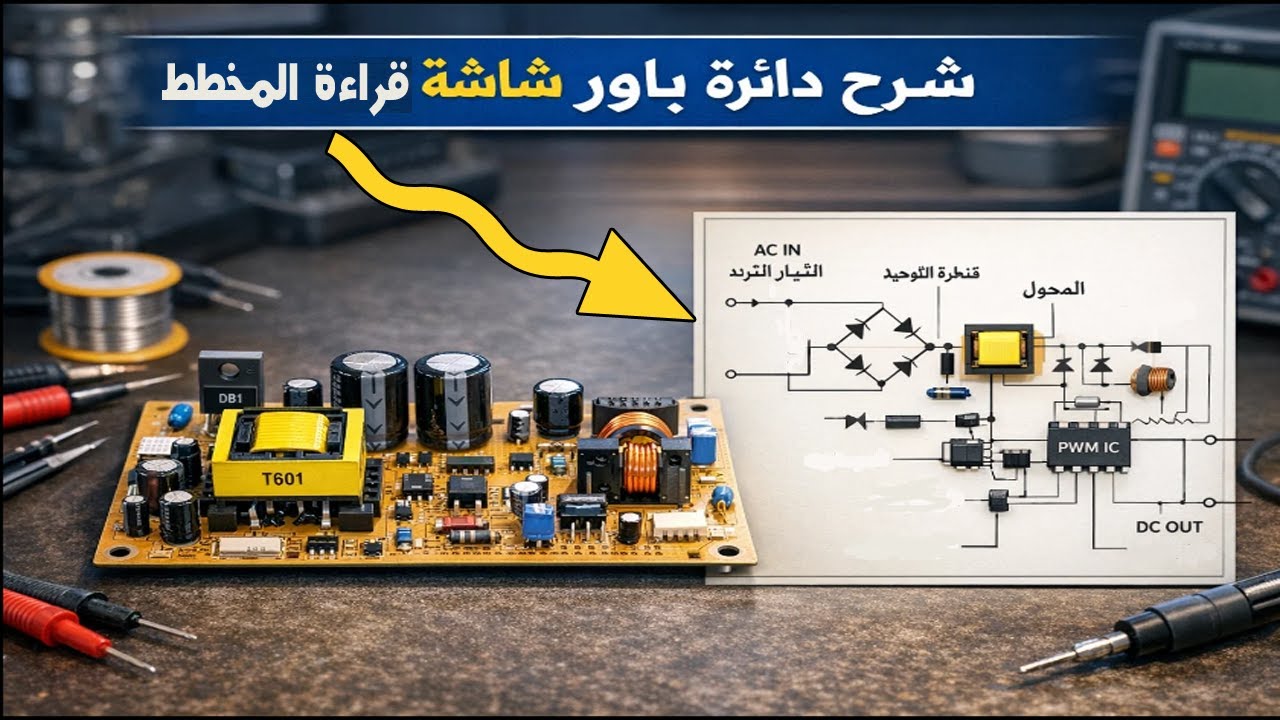 شرح دائرة الباور بالكامل | المكونات، حركة التيار، وقراءة المخطط خطوة بخطوة
