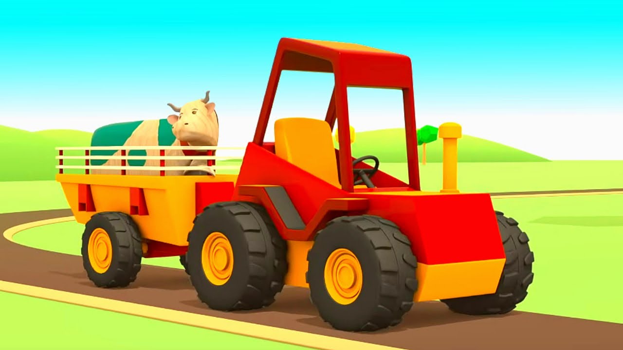 Die Helfer Autos Zeichentrickfilm f&uuml;r Kinder. Wir bringen die Kuh auf den Bauernhof und f&uuml;ttern sie.