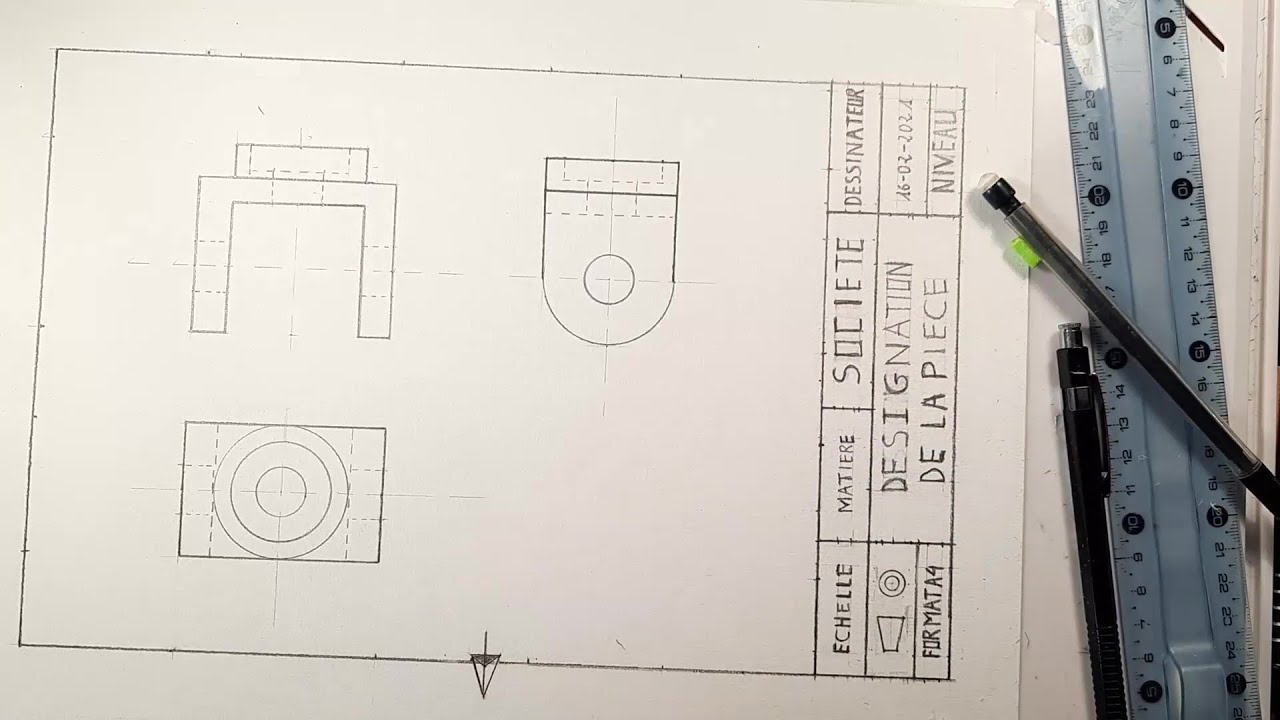 Dessin technique à la planche à dessin et à la main :Mise en place du cartouche  : Part 3