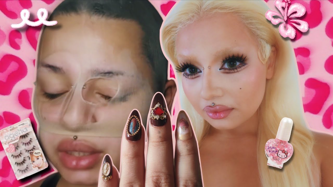 gyaru glow up! wig install,nails,bleaching brows,makeup