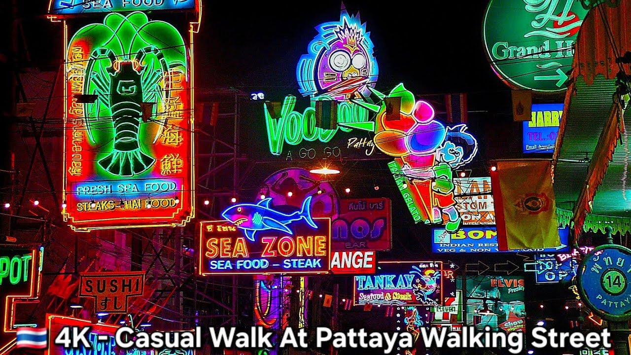 🇹🇭 4K - Casual Walk At Pattaya Walking Street, Неспешная прогулка по пешеходной улице Паттайи.