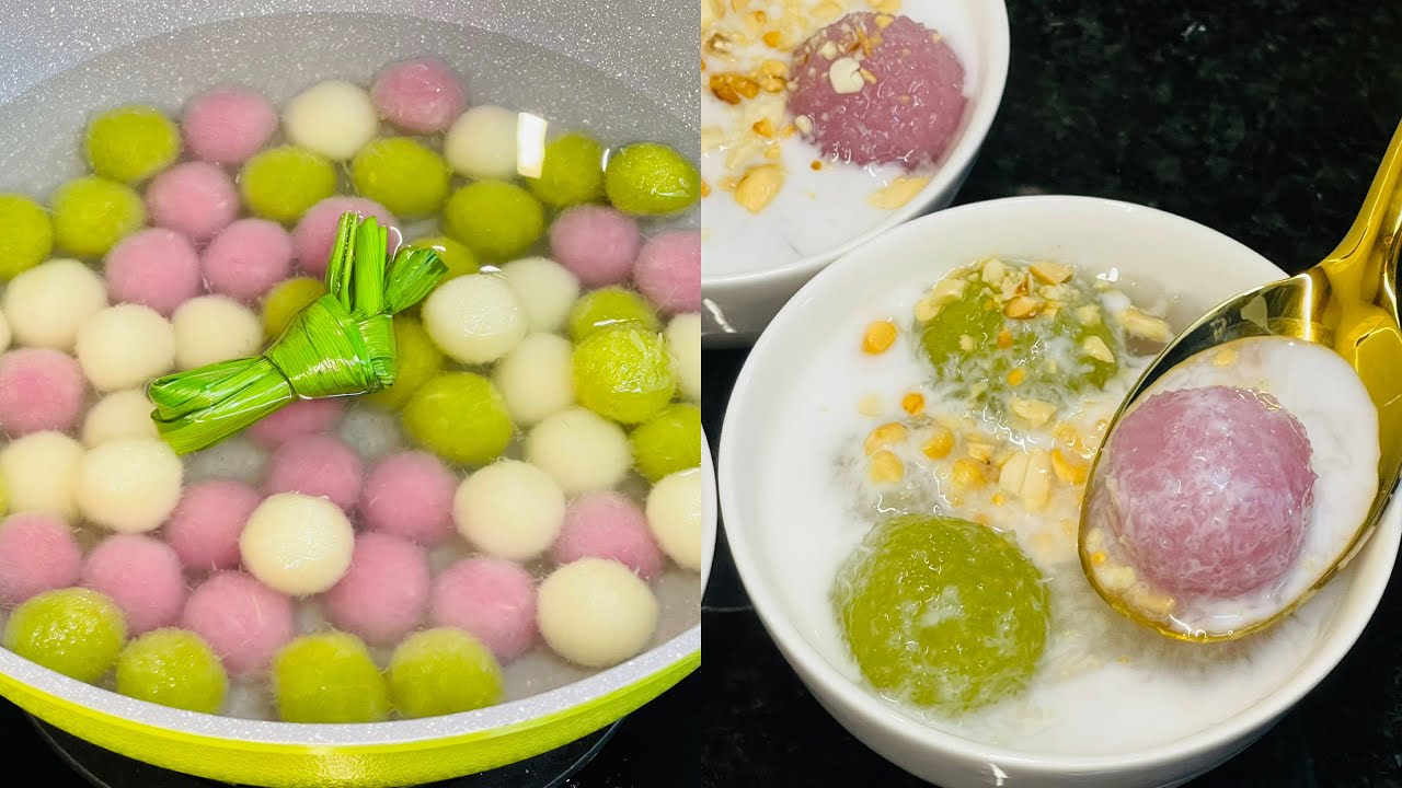 Cách nấu chè khoai mì thêm nhân đậu phộng giòn rụm ba màu tự nhiên tuyệt đẹp
