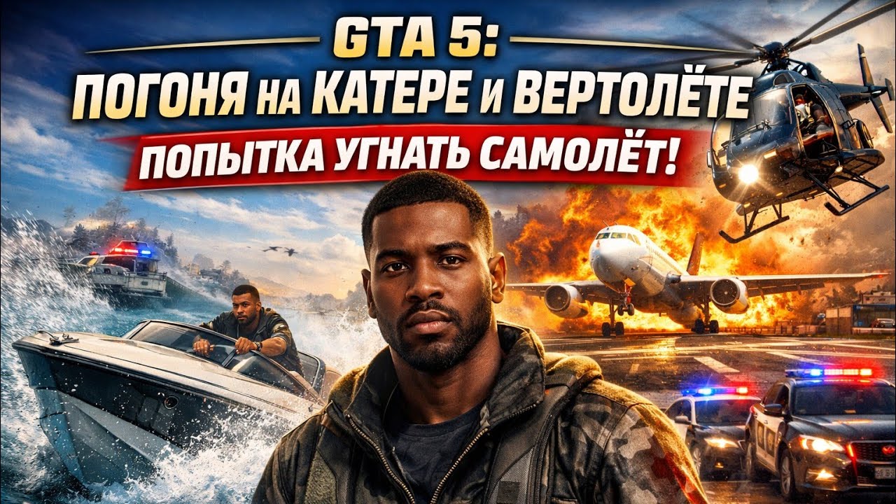 «GTA 5: Погоня на катере и вертолёте — Попытка угнать самолёт»