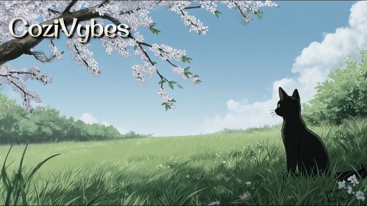 Spring Cat Under Cherry Blossoms  8 Hours of Relaxing Lofi Beats | No Ads Study, Chill & Sleep Music