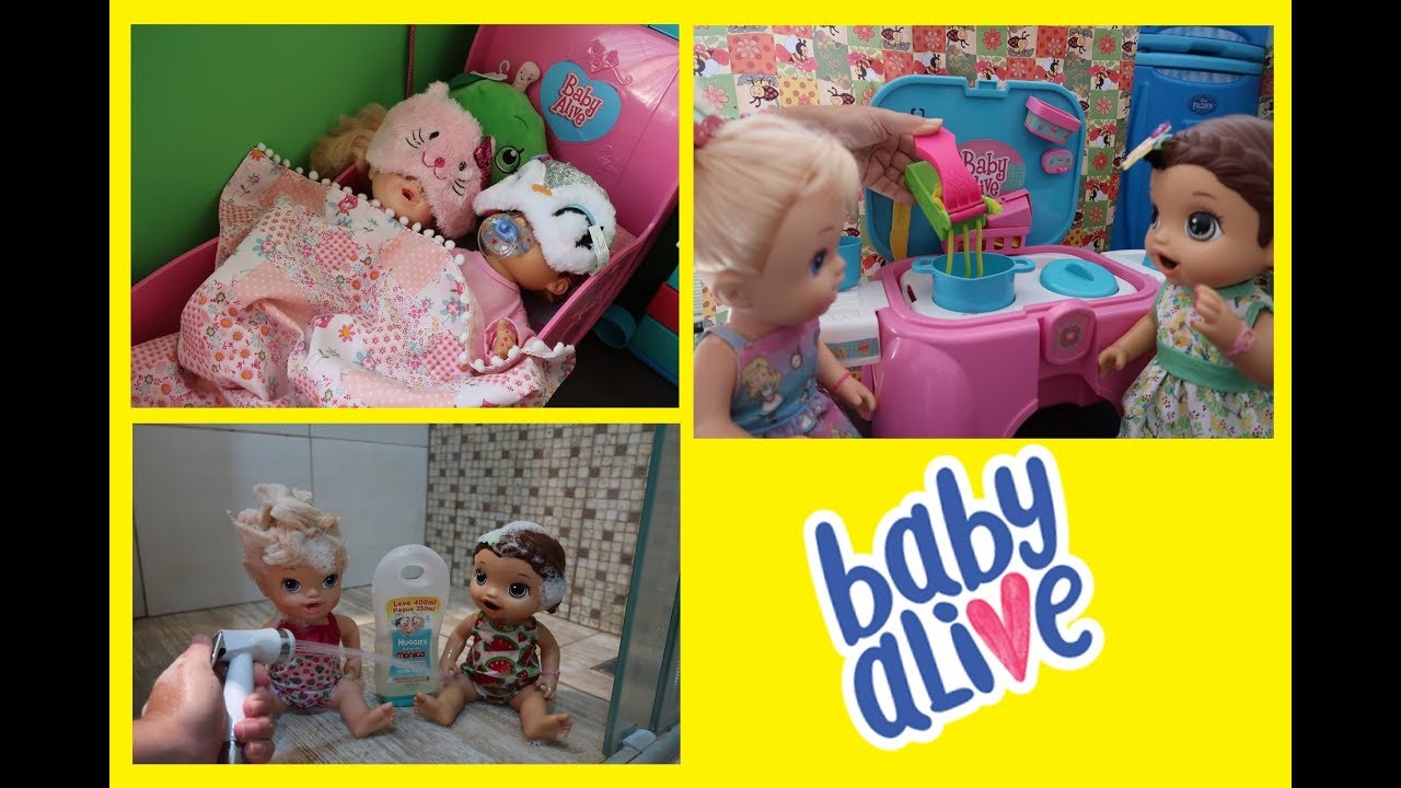 ROTINA COMPLETA JUNTAS MANHÃ TARDE E NOITE BABY ALIVE AMANDINHA E LILO NOVELINHA