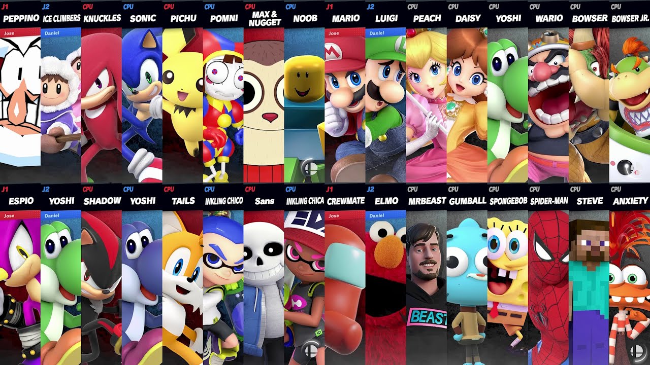 Team Sonic vs Team Knuckles | Mario vs Yoshi vs Luigi | Steve vs Anxiety | Super Smash Bros Ultimate