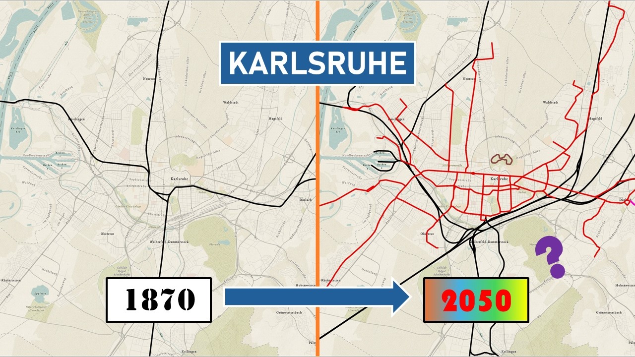 Evolution der Bahnen in Karlsruhe 1843 - 2026