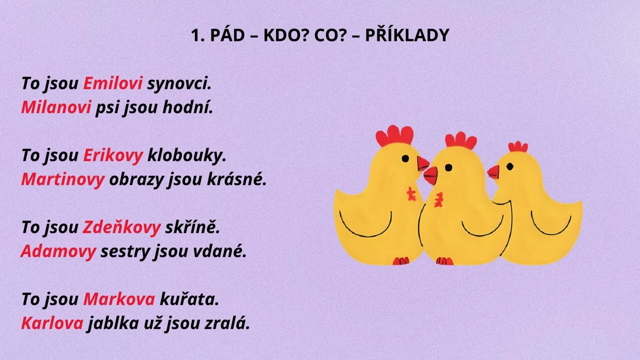 Skloňování přídavných jmen přivlastňovacích, vzor otcův, množné číslo | Čeština pro cizince (B2)
