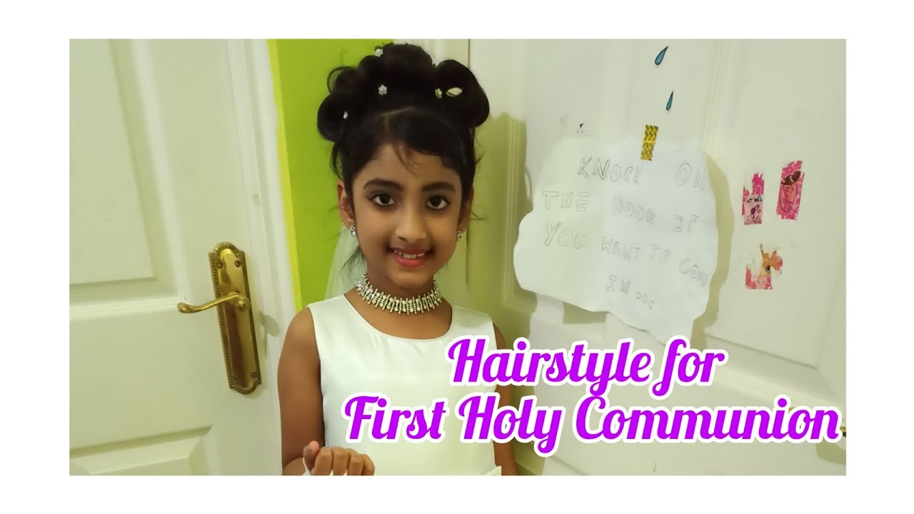 First Holy communion, Simple and Elegant Hairstyle for Girls.