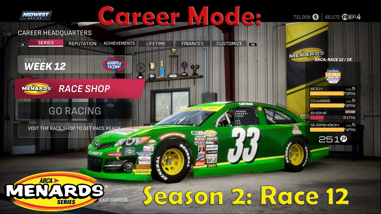 Nascar 25 Career Mode - Arca Season 2 Race 12 - IRP! (100% Length & 100% Difficulty)