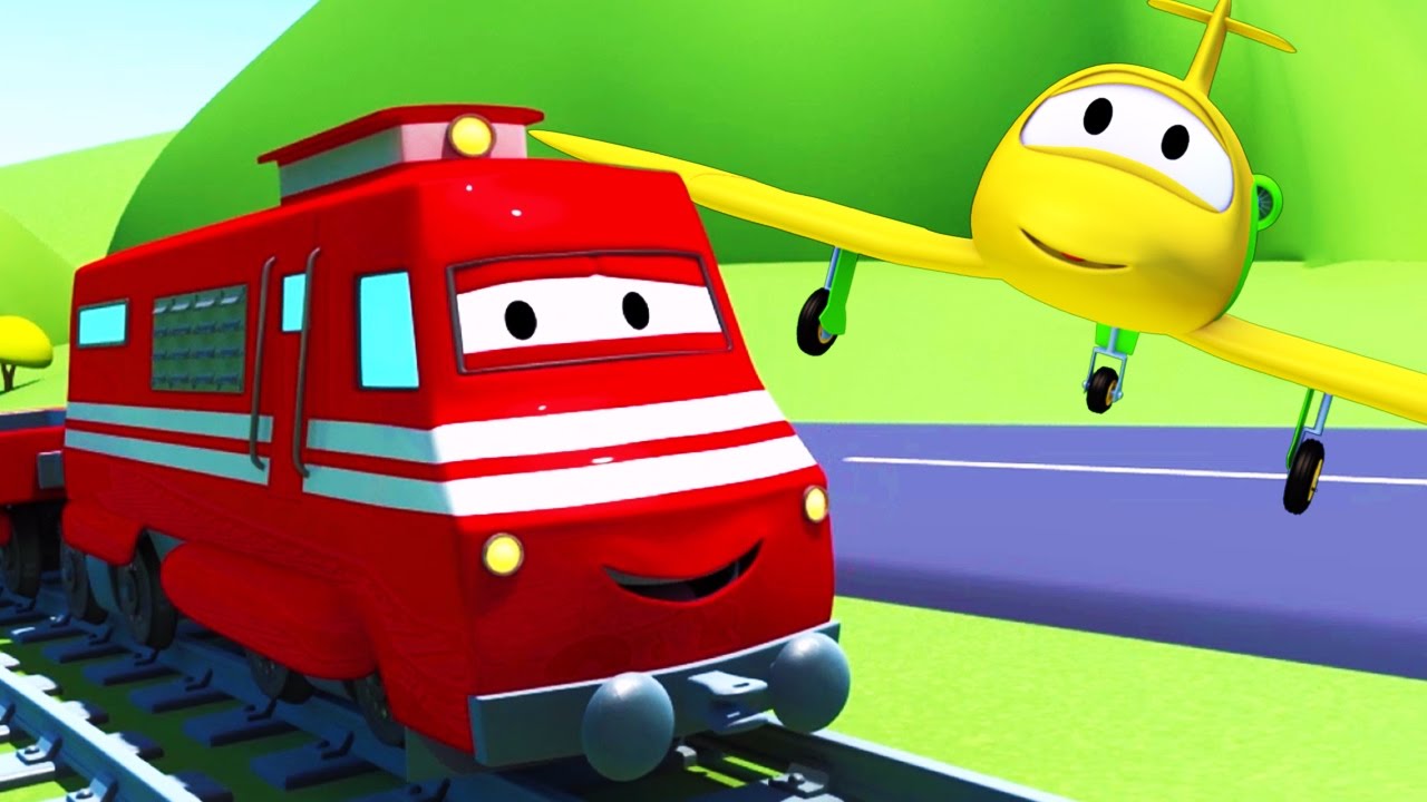 Troy The Train and the Plane in Car City| Cars & Trucks cartoon for children