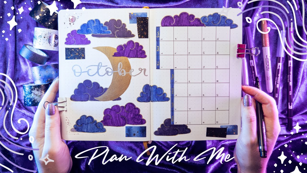 Plan With Me: October Halloween Celestial Witchy Clouds Bullet Journal