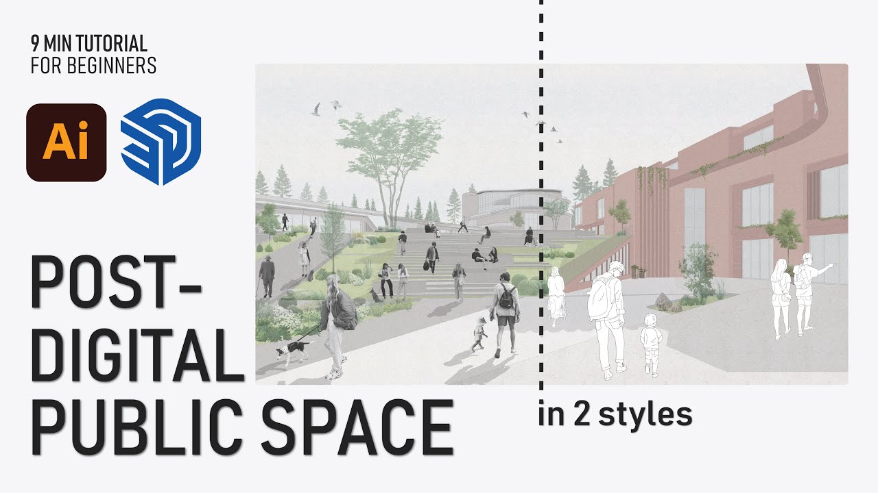 Create This Post-Digital Public Space Under 10 Minutes | SketchUp to Illustrator Workflow Tutorial