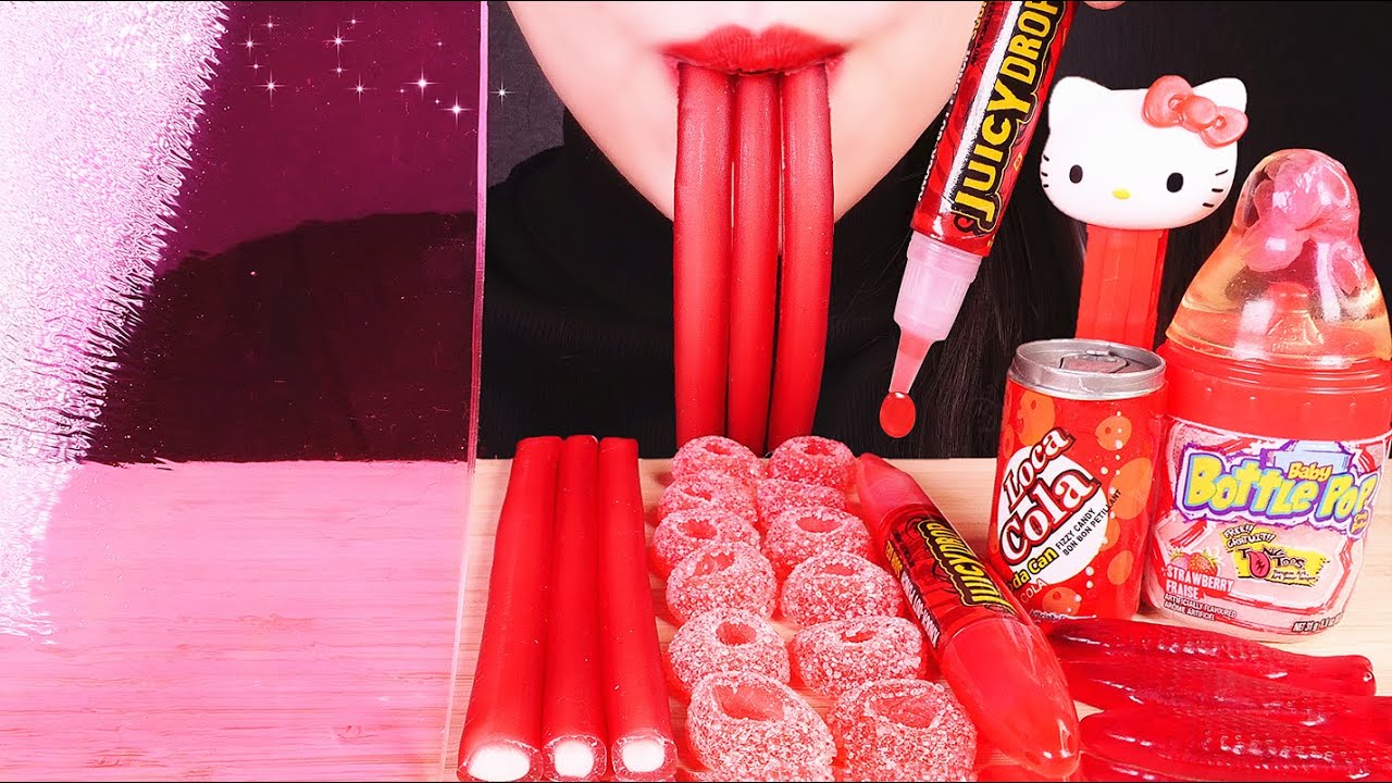 ASMR SHEET JELLY, GUMMY ROPES, JUICY DROP GUMMIES, BABY BOTTLE POP, SODA CAN, PEZ EATING SOUNDS  咀嚼音