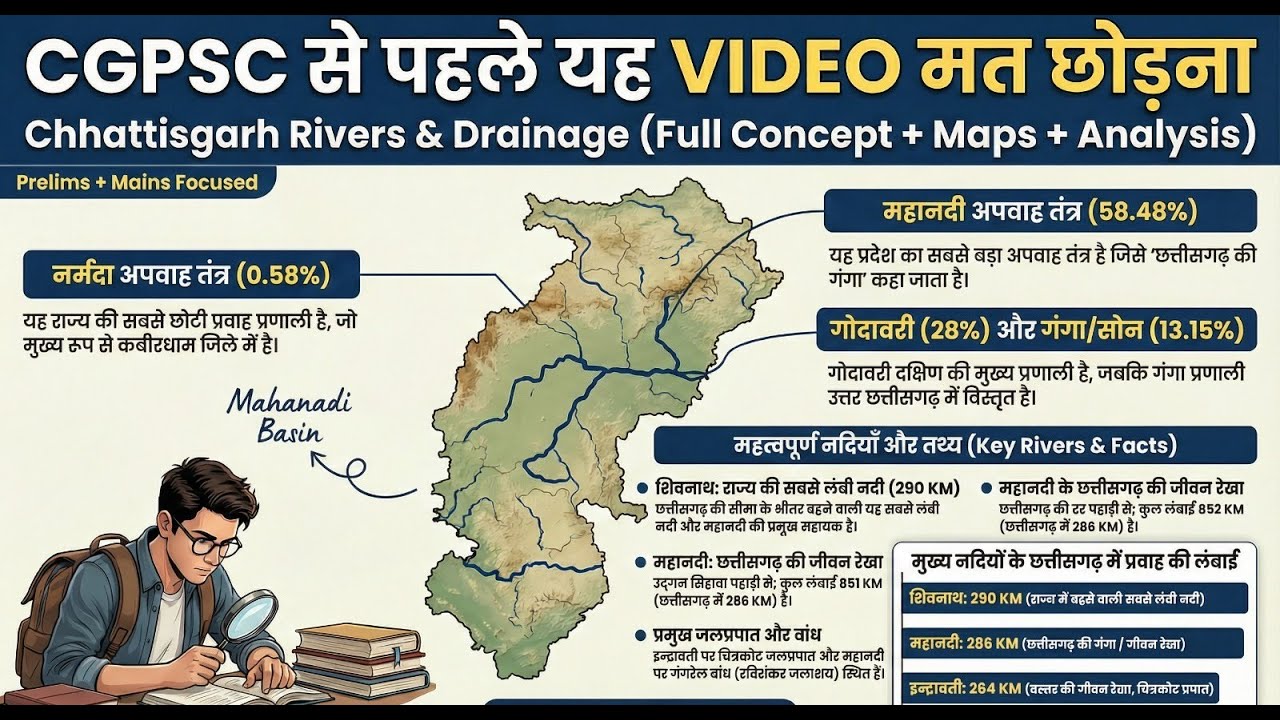 CGPSC 2026,छत्तीसगढ़ की नदियाँ एवं अपवाह तंत्र  (Maps सहित)#cgpsc#upsc#cg #cgpscpreparation#cgriver 