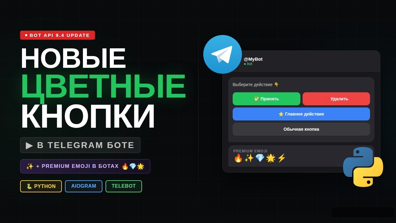 Как сделать цветные кнопки в Telegram боте | Aiogram + TeleBot (2026)