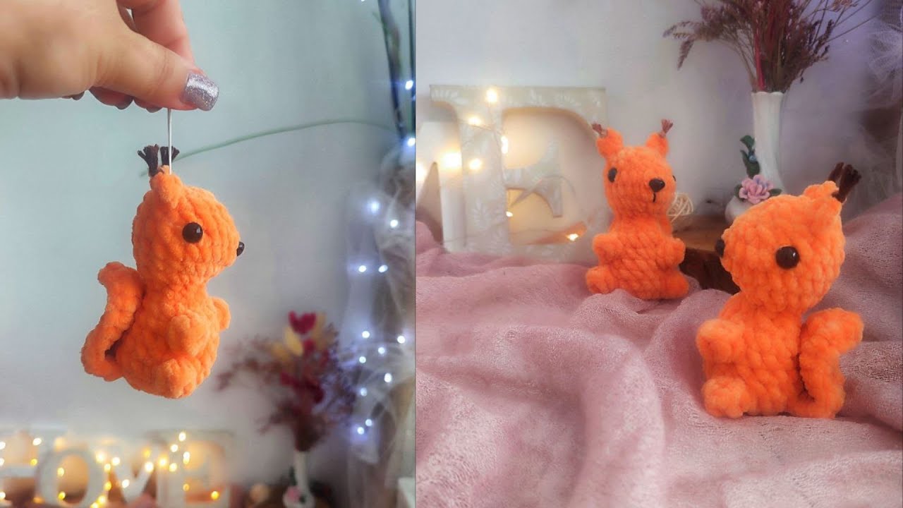 Crochet squirrel tutorial, How to crochet a mini squirrel, crochet toy amigurumi Squirrel keychain