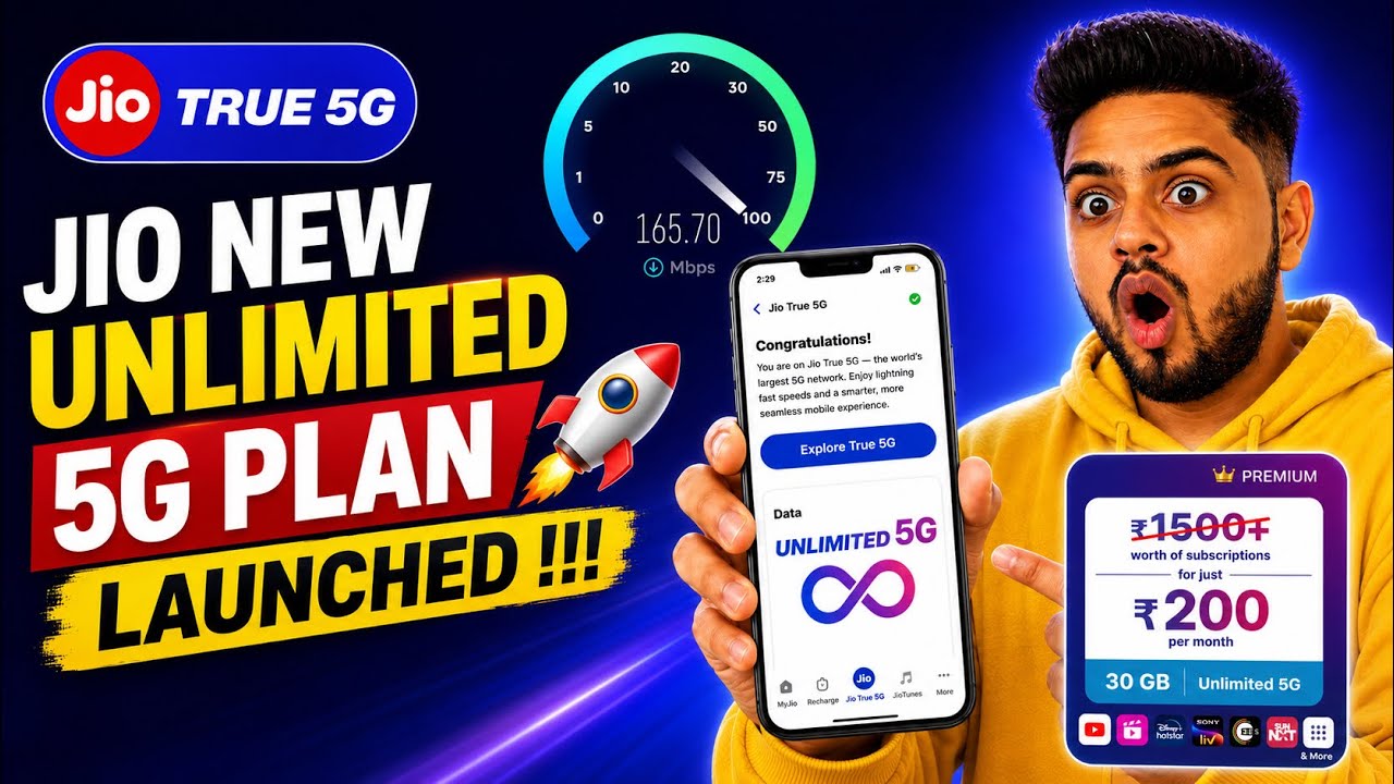 Jio new unlimited 5G 1 month plan launched !!! ₹200 with OTT pass & unlimited 5G data 