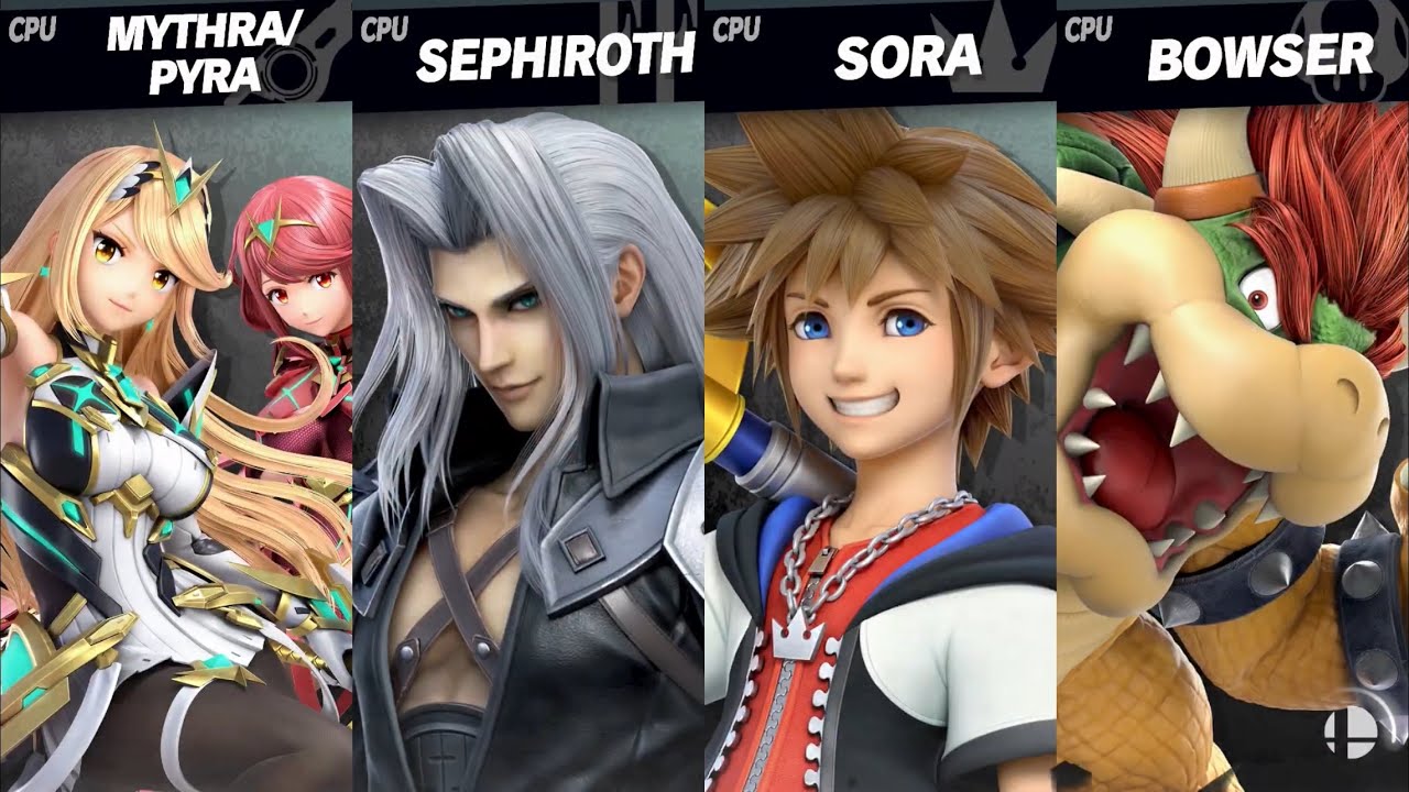 Super Smash Bros. Ultimate - Mythra/Pyra vs Sephiroth vs Sora vs Bowser
