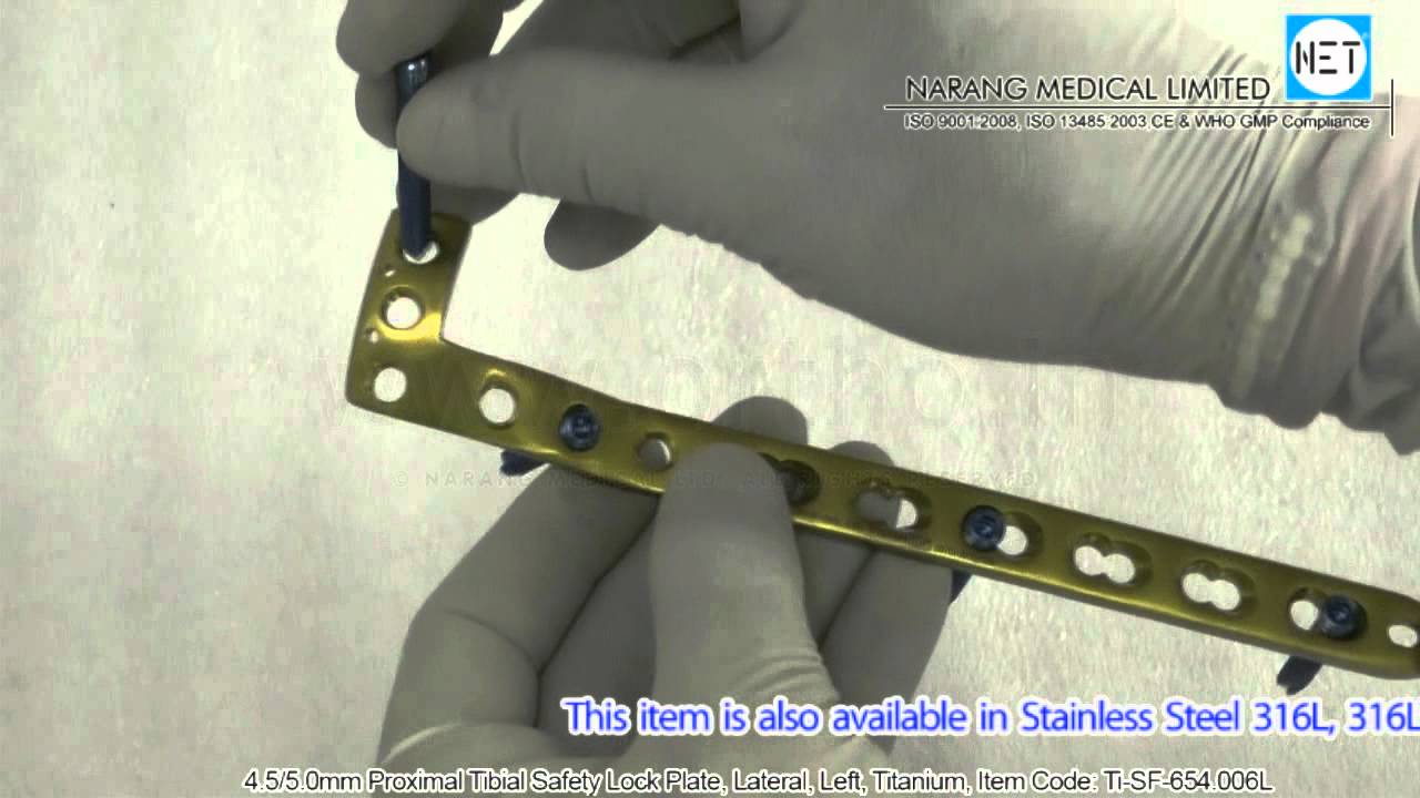 4.5/5.0mm Proximal Tibial Safety Lock Plates, Lateral, Left, Titanium. Item Code: Ti -SF-654.006L