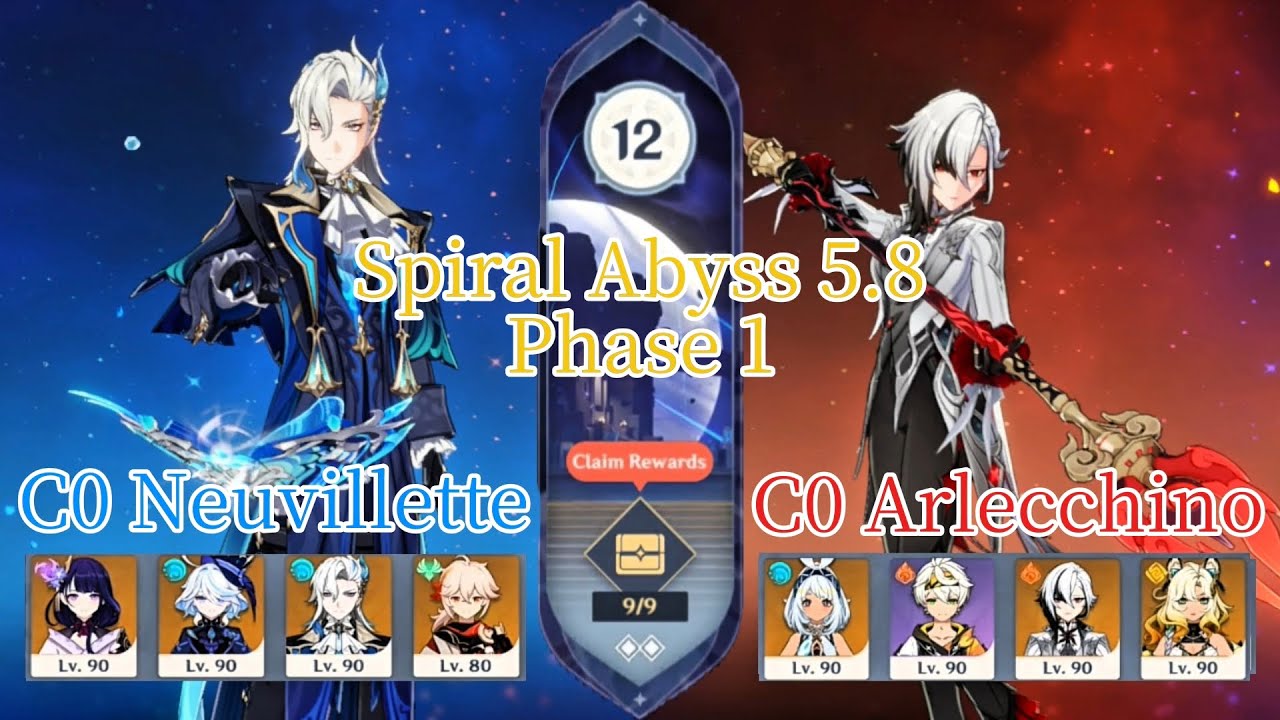 New Spiral Abyss 5.8 | Floor 12 | C0 Neuvillette & C0 Arlecchino | F2P Build | Genshin Impact