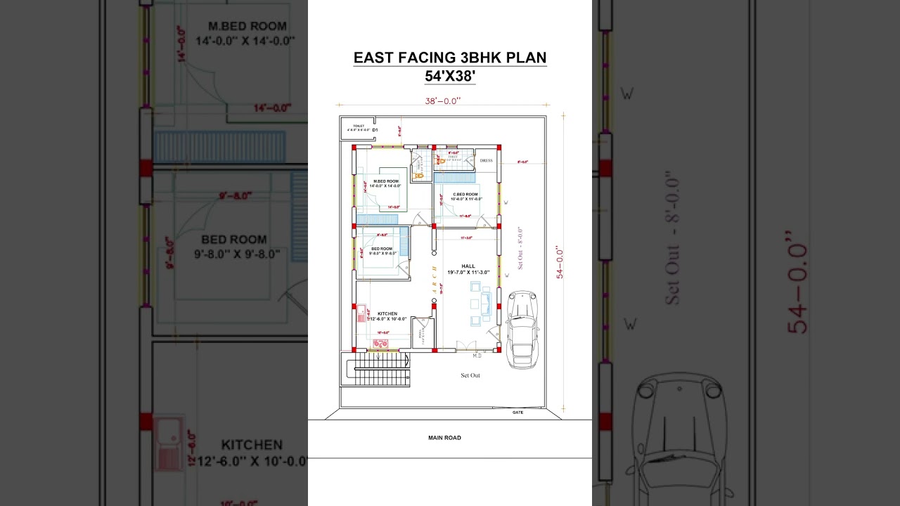 38X54 Sft 4.7cents 3bhk East facing house plan as per vastu #houseplan #home #video #viralvideo