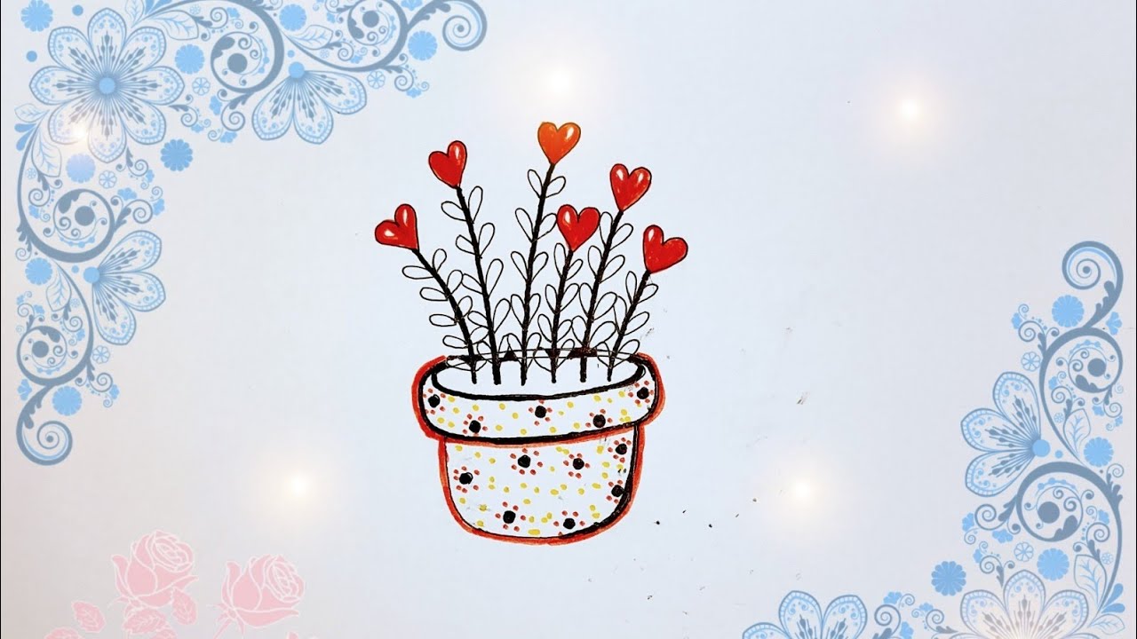 Drawing a BEAUTIFUL Heart Shape Flower with Vase