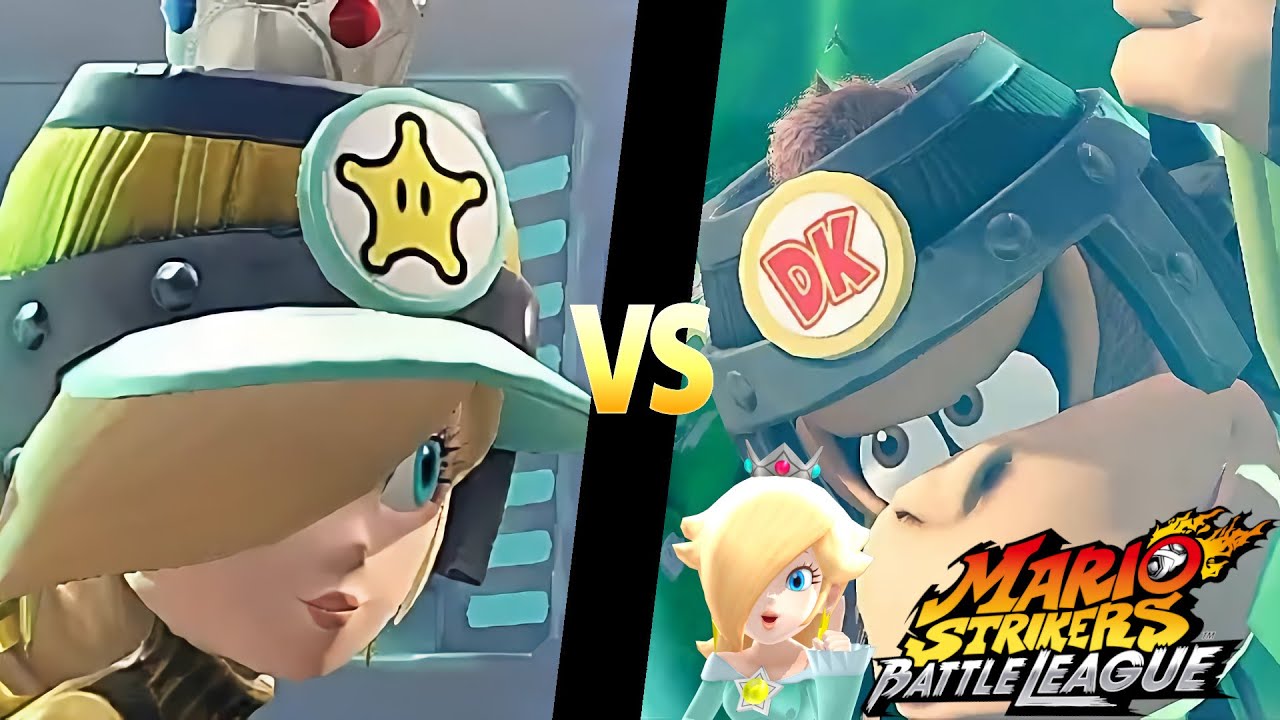 Mario Strikers Battle League Team Rosalina vs Team Donkey Kong in Urban Rooftop
