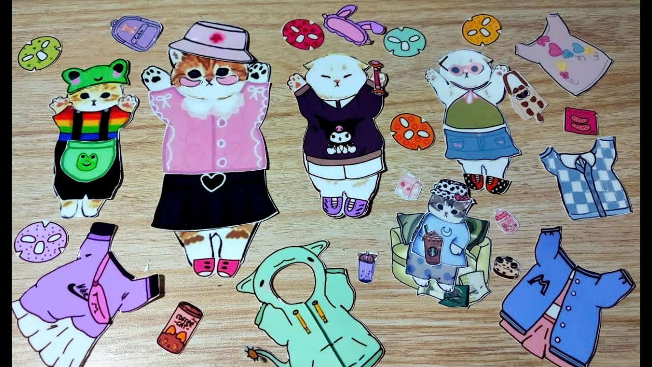 Thiết kế sticker Công chúa biến hình Mèo cute/Mèo giàu- Mèo nghèo & Những bộ váy, thức ăn, nón