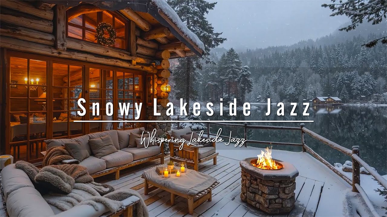 Piano Jazz Instrumental ❄️ Snowfall at a Cozy Lakeside Cabin Café | Winter Jazz to Study & Unwind ☕