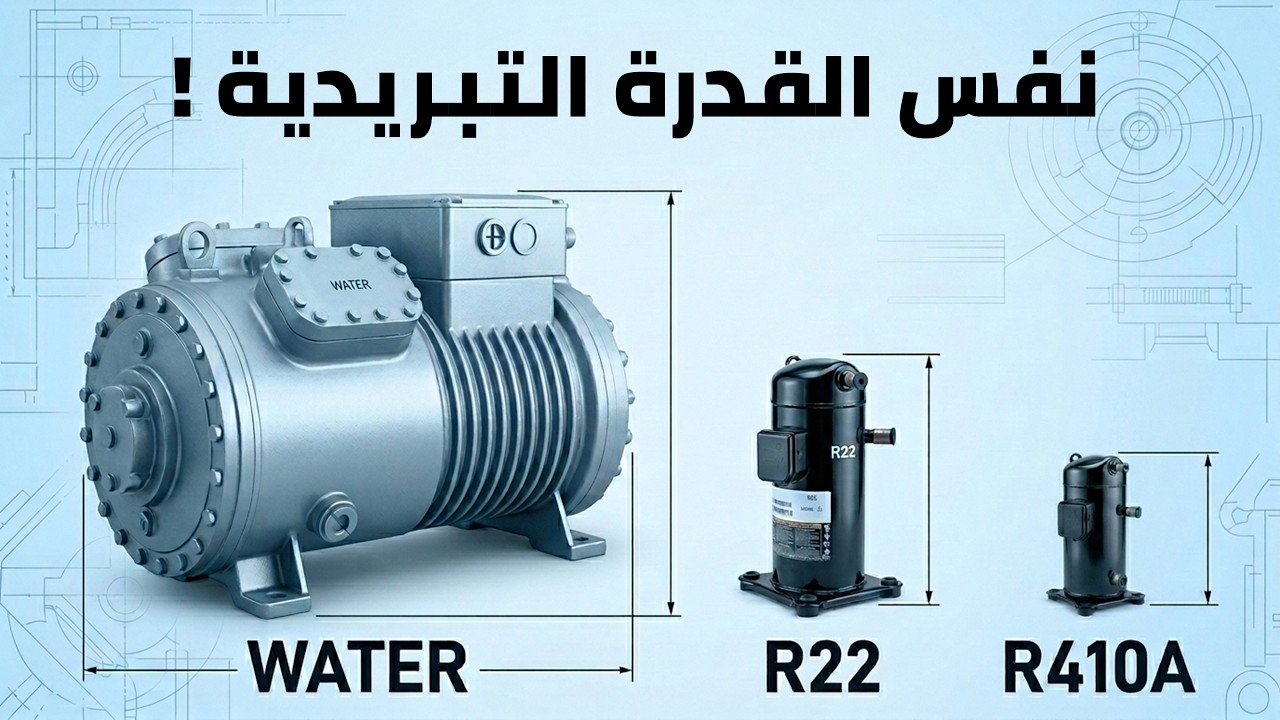 هل يمكن استخدام الماء كوسيط تبريد؟ وكم سيكون حجم الضاغط؟؟