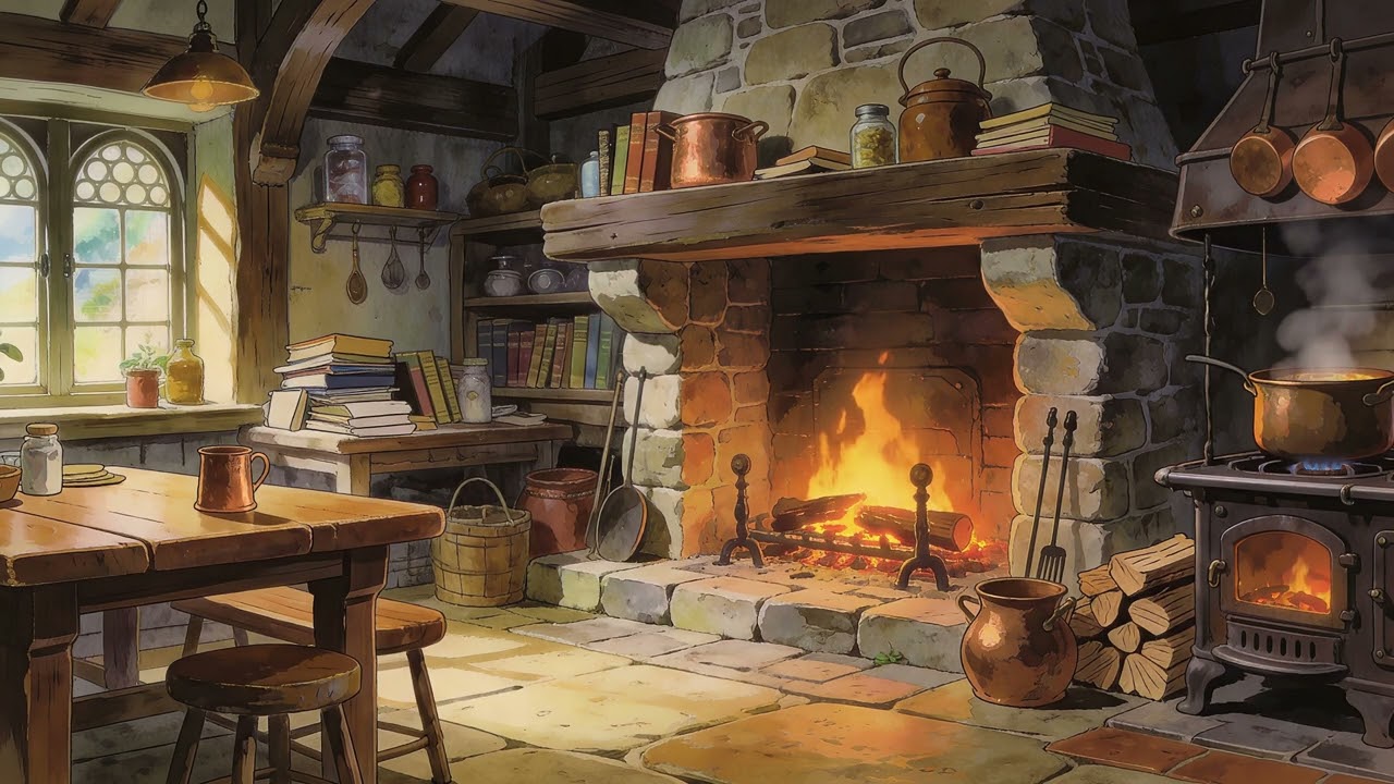 Cozy Celtic Cottage Hearth Ambience | Warm Fireplace, Gentle Celtic Music & Ghibli Inspired Vibes