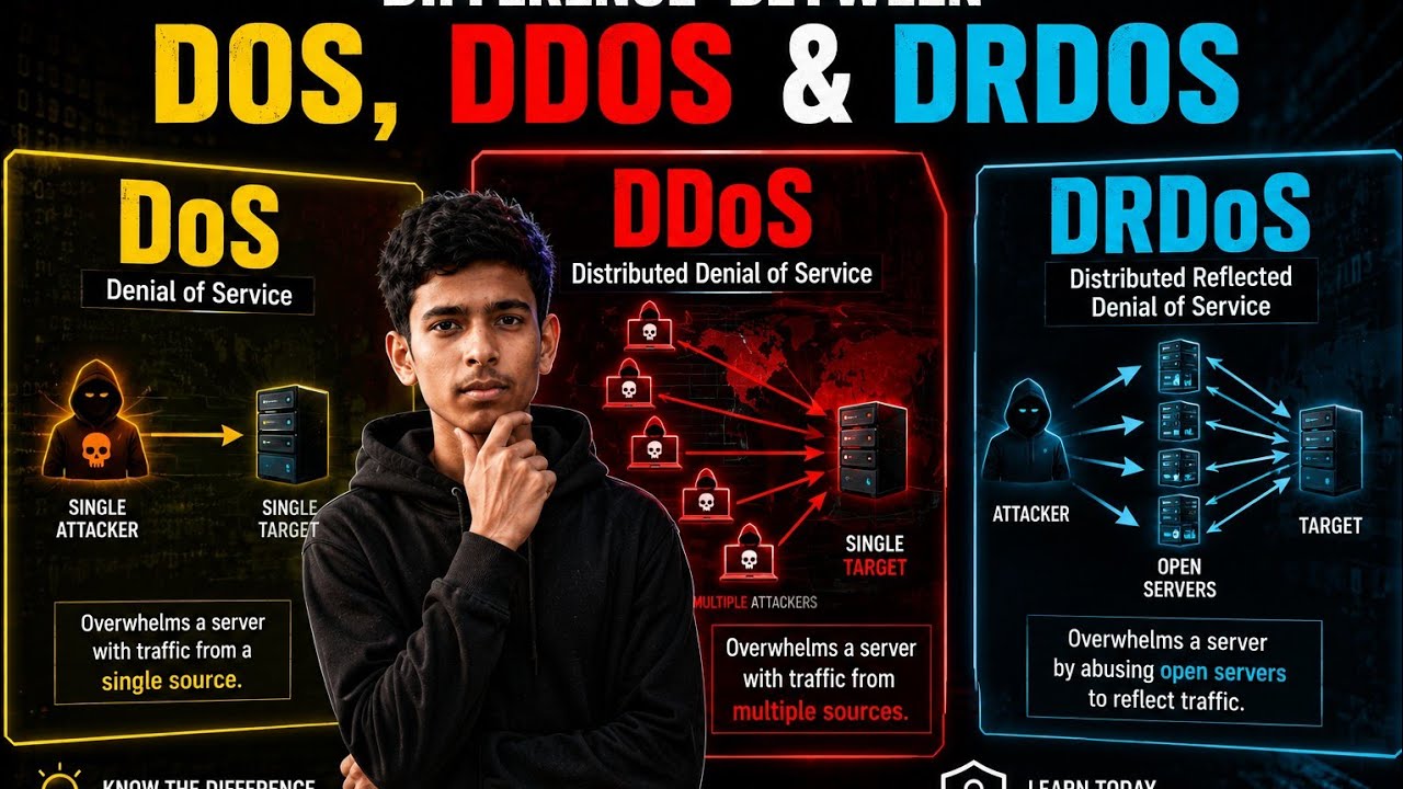 DoS vs DDoS vs DRDoS Explained | Complete Beginner Guide