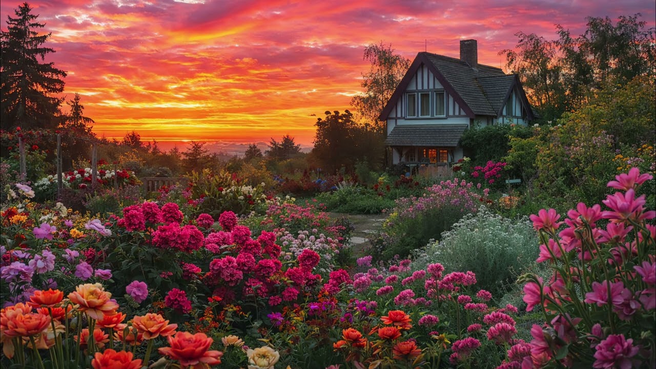 Floral Meadow 4K Samsung Screensaver | Sunset in Village Farm #wildflowers #villagelife #vintageart