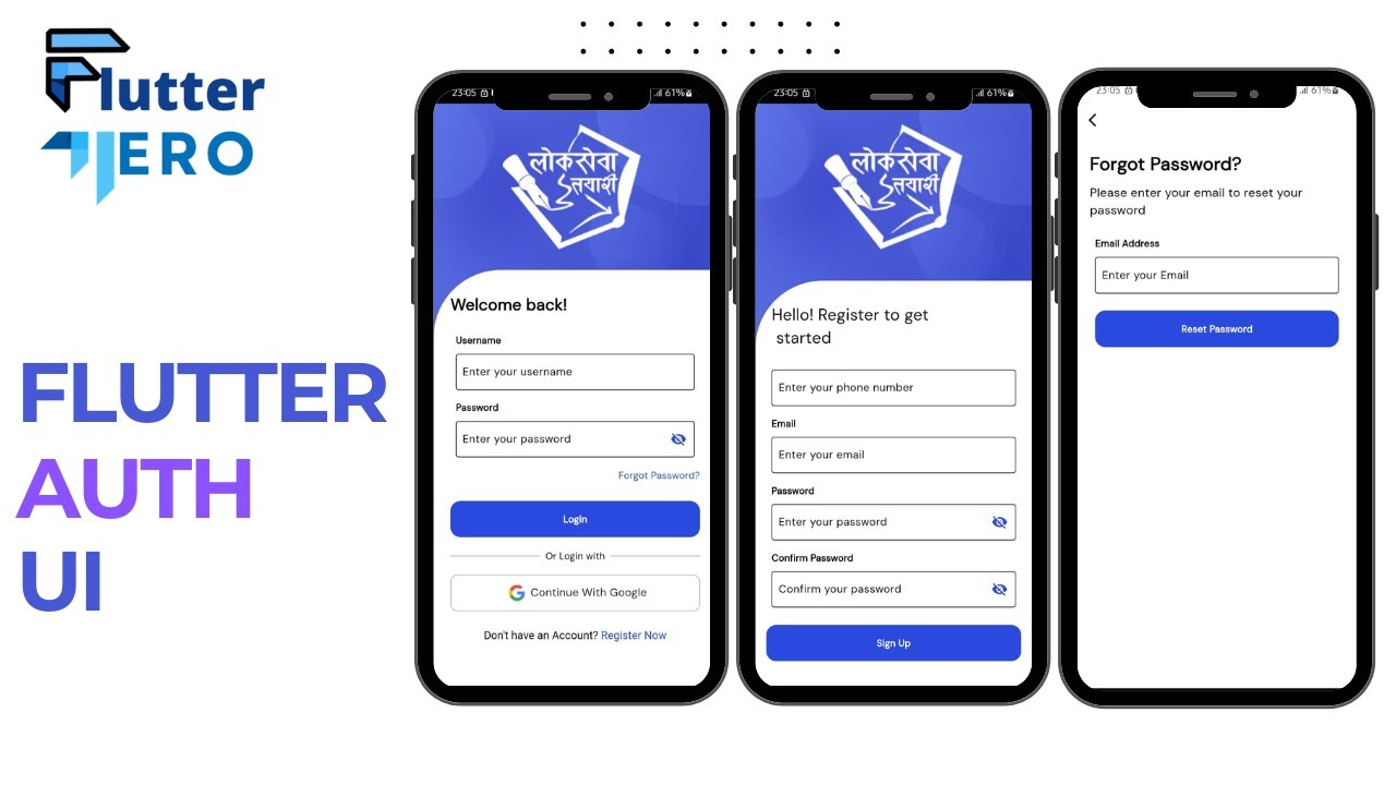 Login Register UI Design Flutter | Flutter Auth UI Design | Flutter Hero