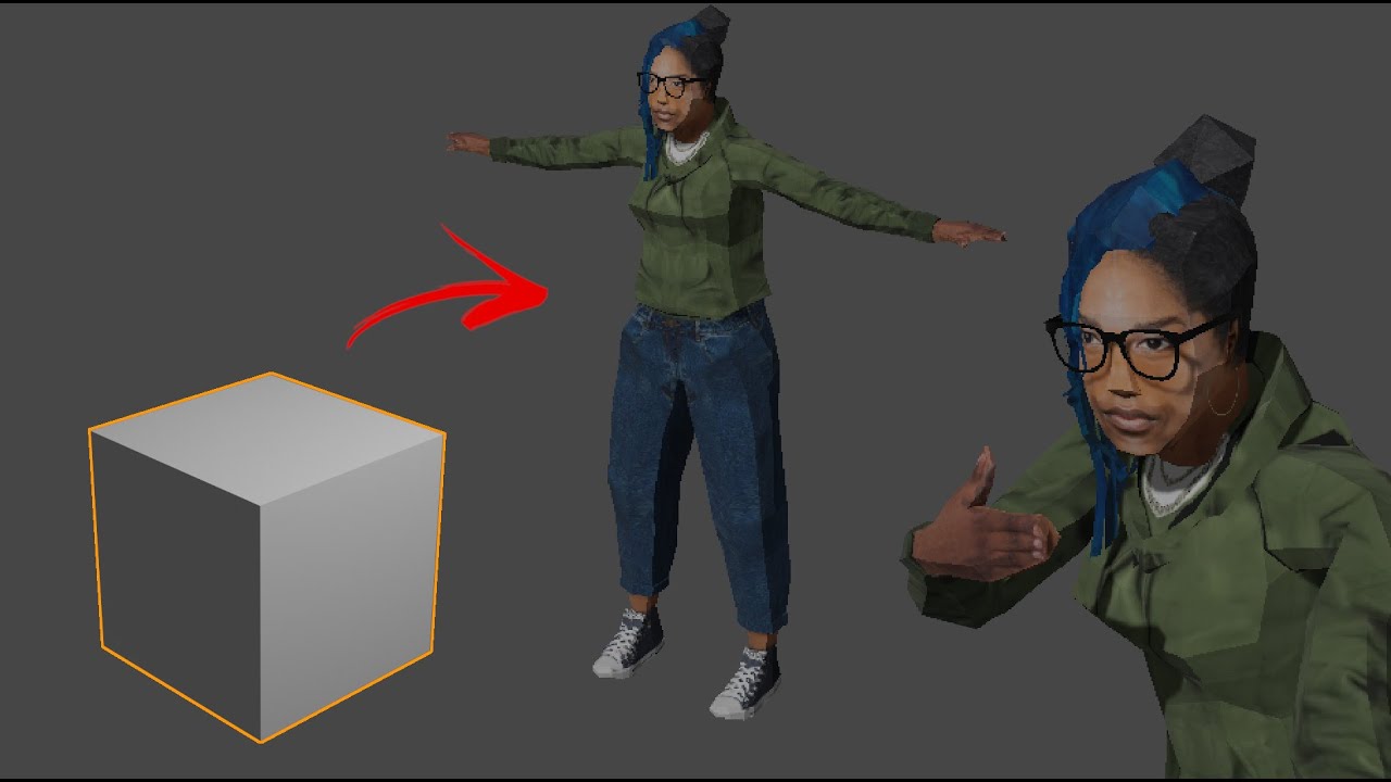 Blender: PS1/XBOX Style Low Poly Low Resolution Character Timelapse