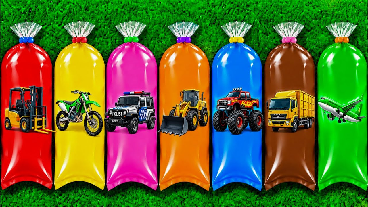 Unboxing Mainan Mobil Konstruksi, Forklift, Trail, Road Roller, Wheel Louder, Monster Truck, Pesawat