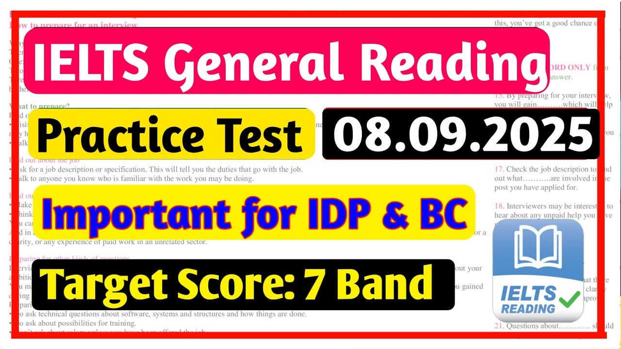 IELTS Reading General Training Practice Test 08.09.2025 With Answers | General Reading Practice Test