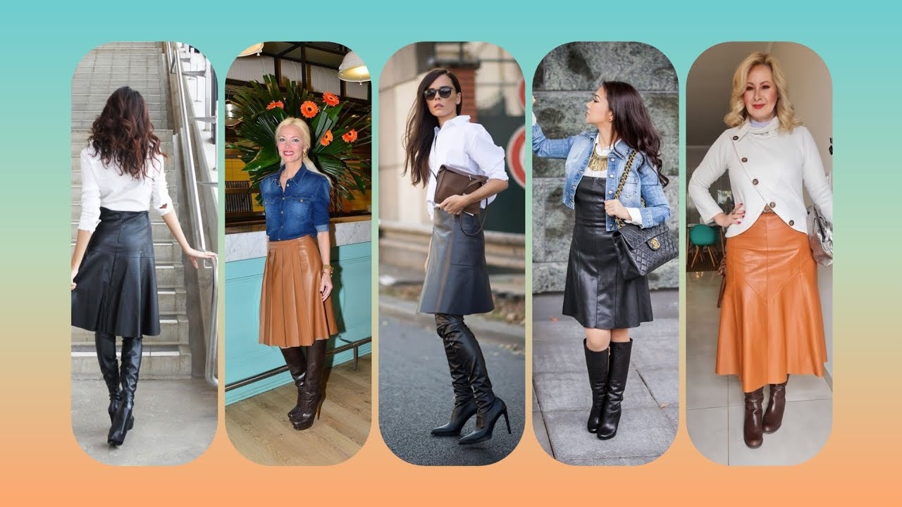 Elegant Leather Skirts with Leather Long Boots Outfit For Beautiful Fashion Sense