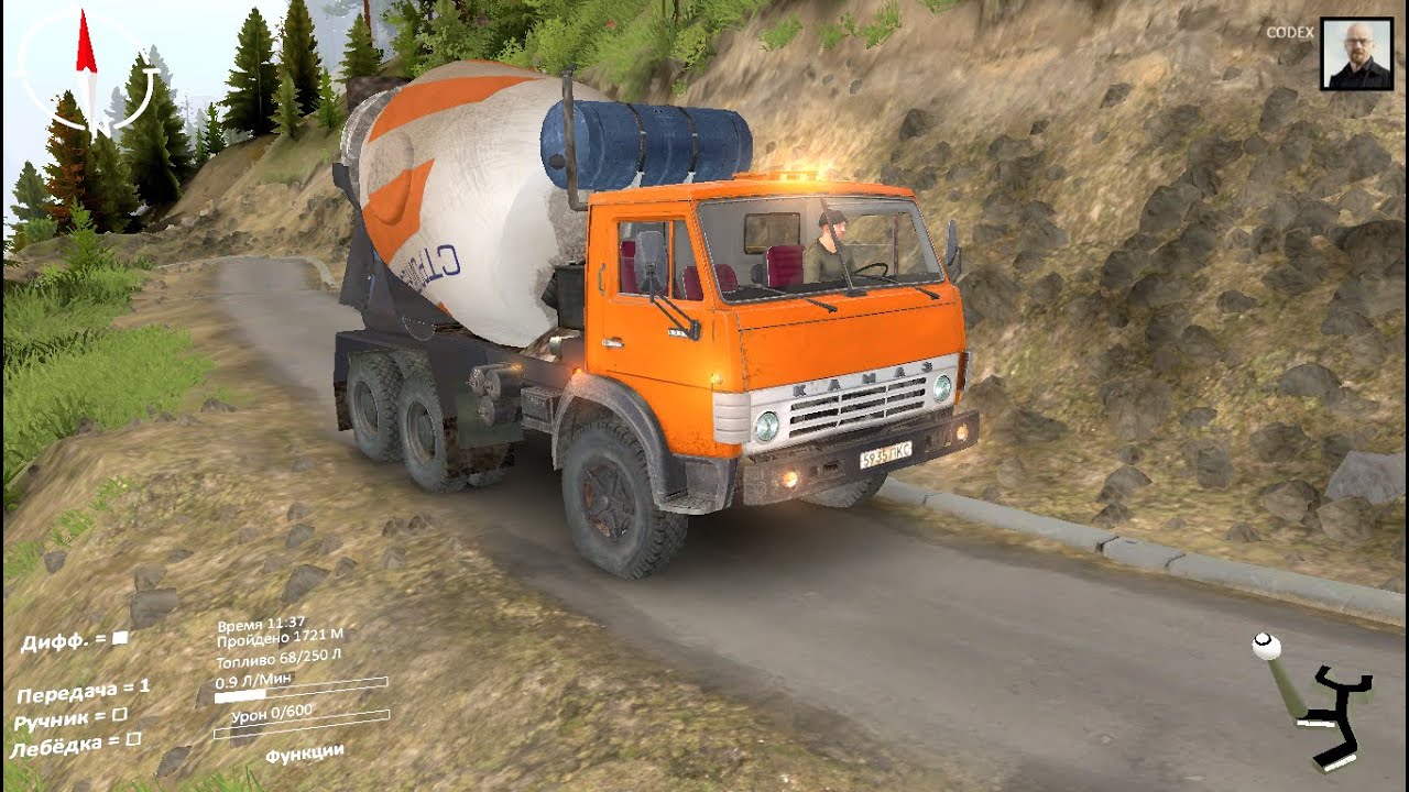 Kamaz 5411 Миксер груженный бетоном везу через проклятый перевал.SpinTires.