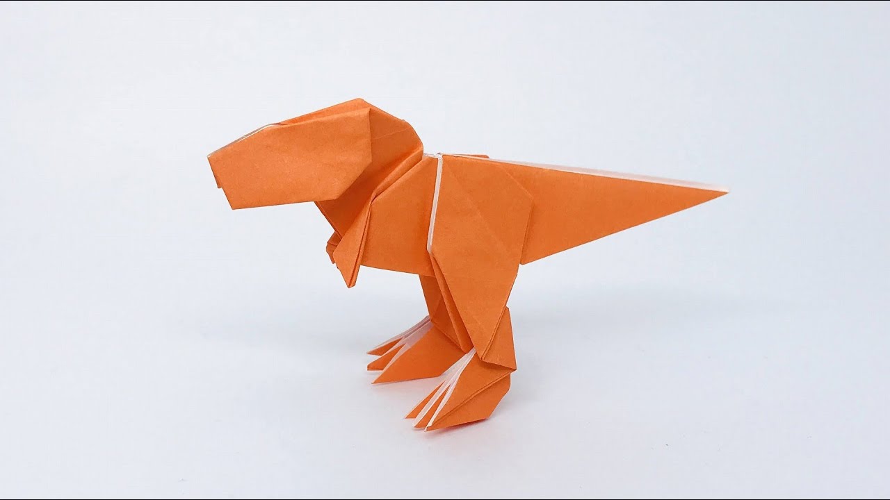 恐竜折り紙　ティラノサウルス Dinosaur origami t-rex 補助図＆音声解説つき