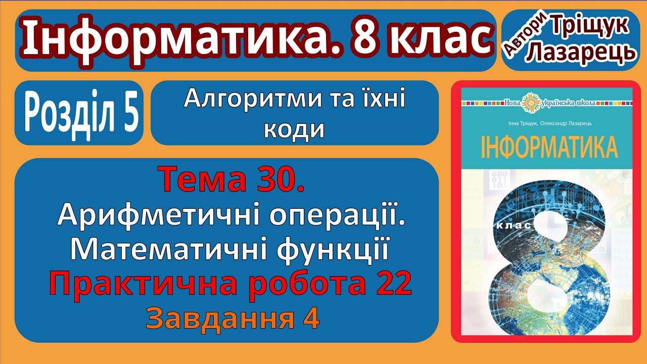 Тема 30. Арифметичні операції. Математичні функції. Завдання 4 | 8 клас | Тріщук